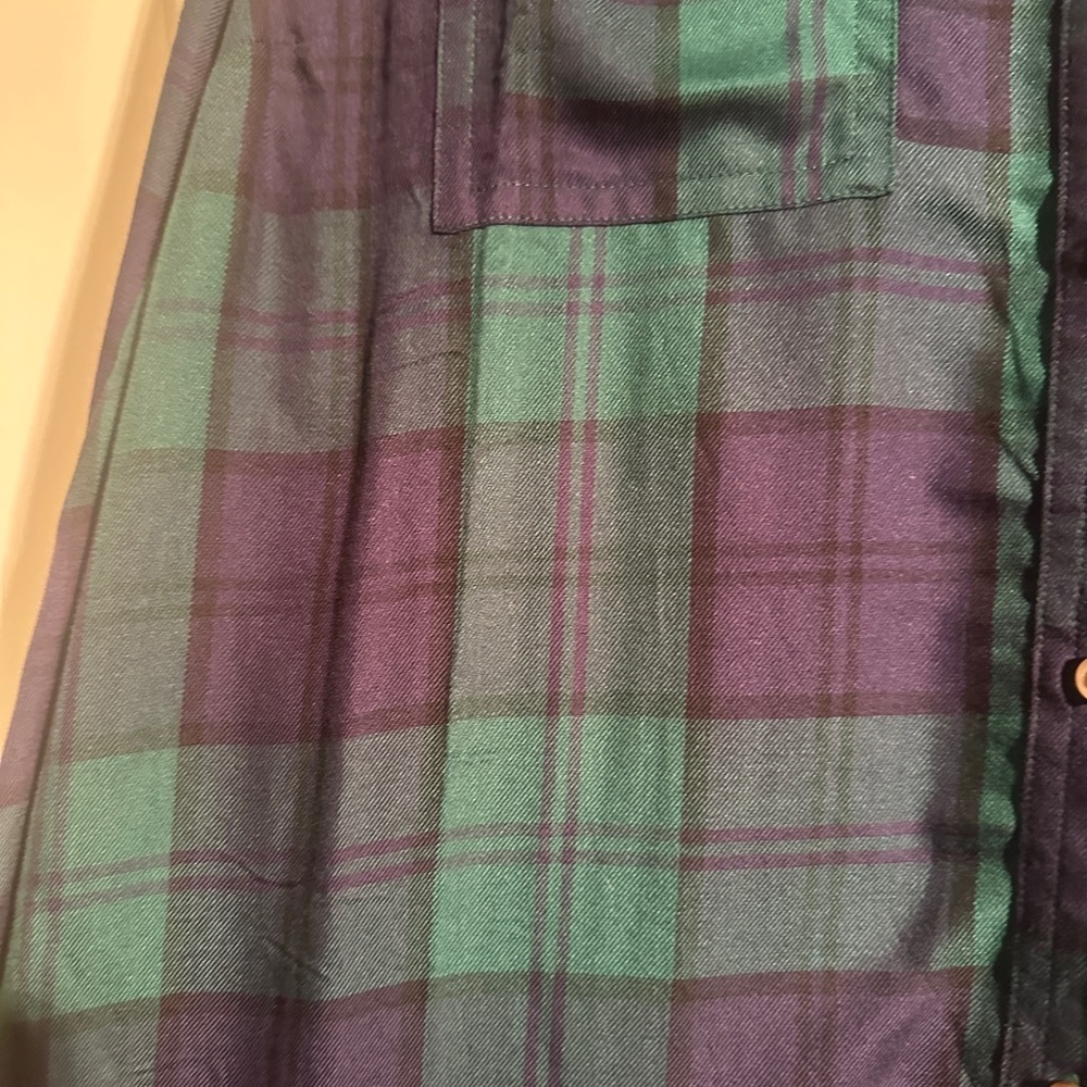 Old Navy Plaid Button Front Shirt Dress Tunic Women’s L Green Blue - Picture 4 of 7